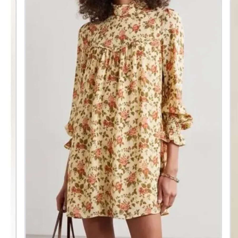 Reformation Jourdan Yellow Floral Mini  Dress